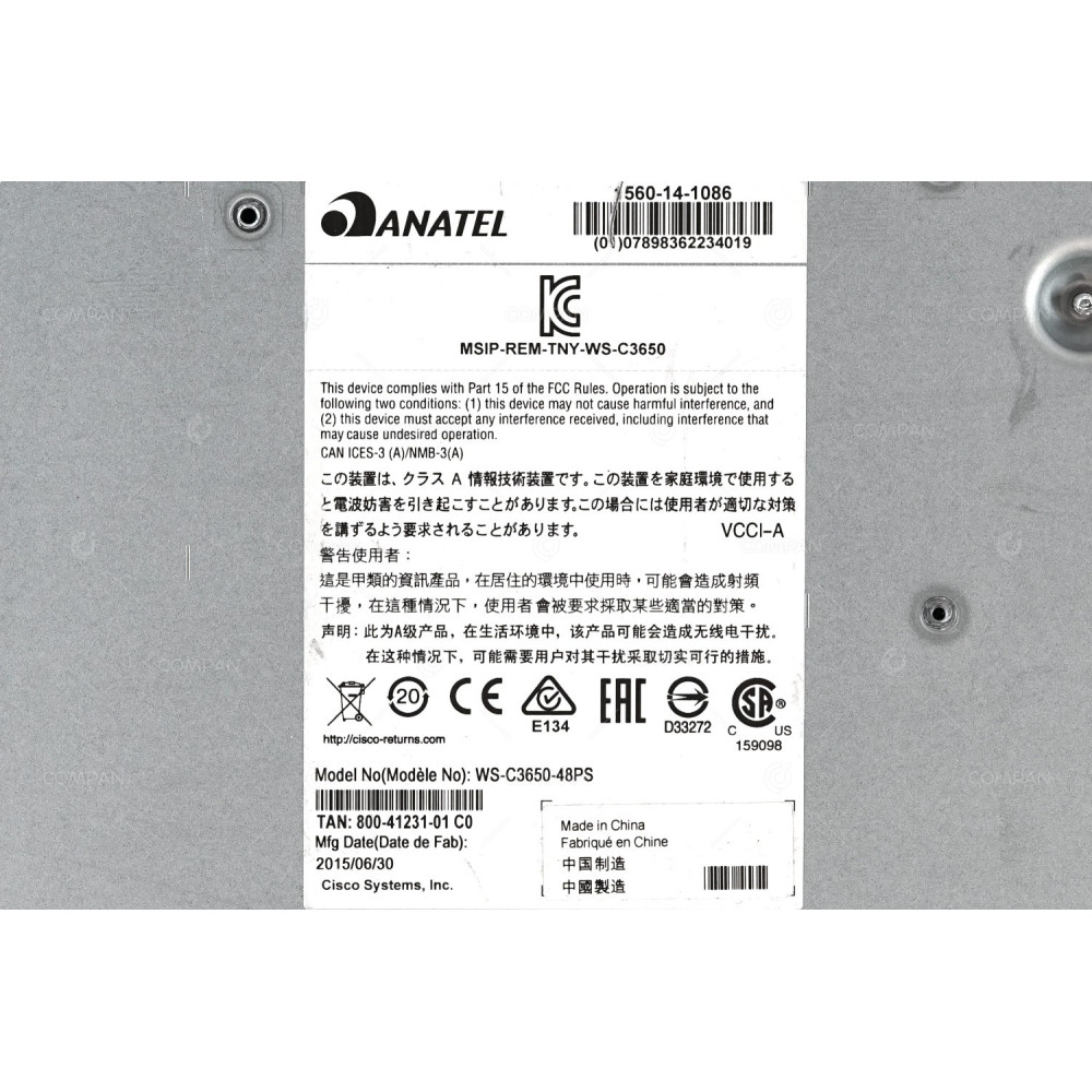 Cisco WS-C3650-48PS-S 48x RJ-45 1Gb 4x SFP 1Gb IPBASE Power over Ethernet Switch